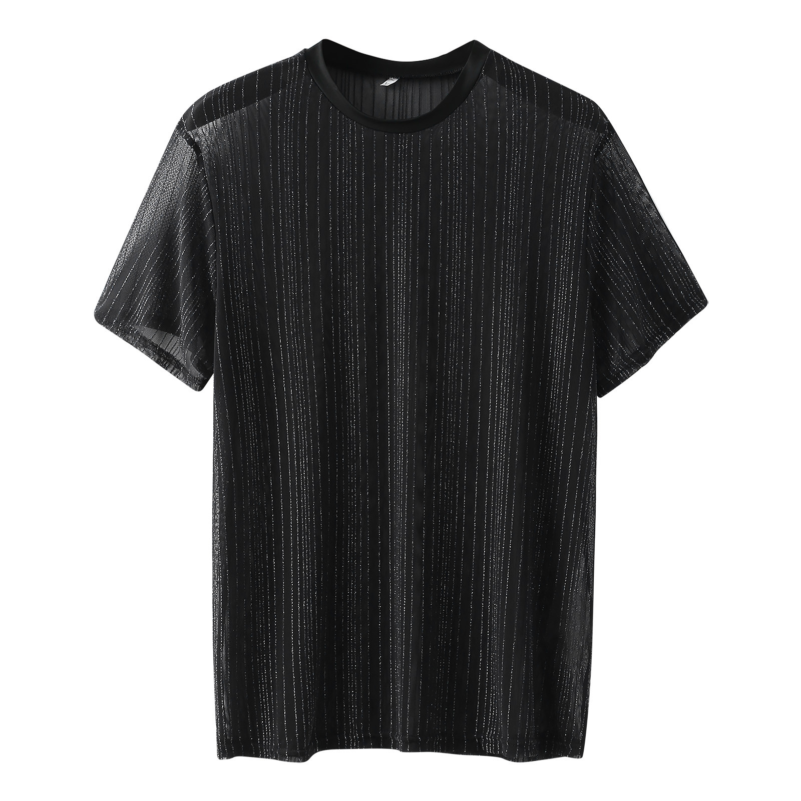 thumbnail image 5 of Camiseta sexy de manga corta con malla para hombre: corte ajustado, cuello redondo, poliéster, para fiestas de verano/informal, perfecta para discotecas/playa, 5 of 5